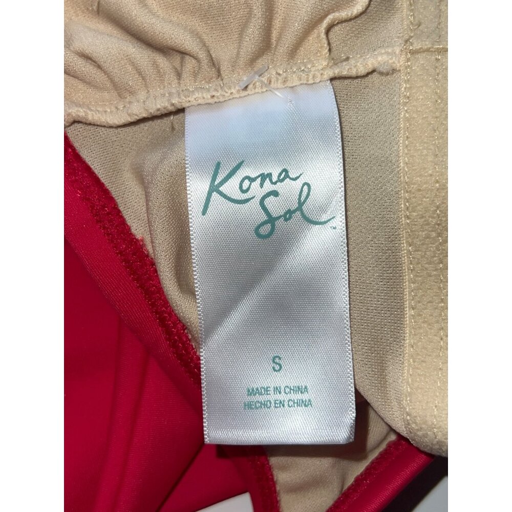 Kona Sol Womens One-Piece Swimsuit Plunge Neck Red Size S Adjustable Straps - Picture 5 of 7